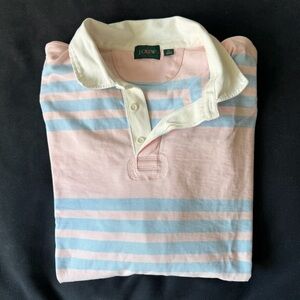 XL J.Crew Pink & Light Blue Striped Rugby Polo